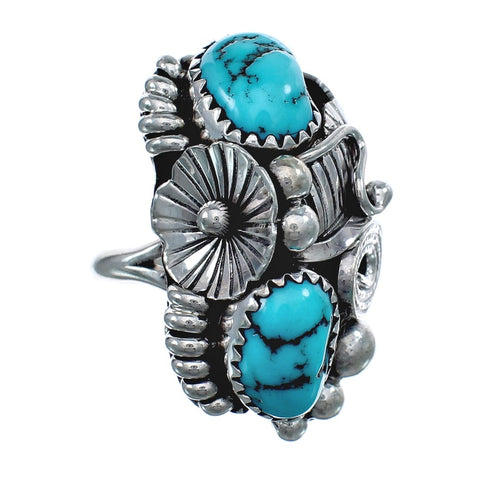 Authentic Sterling Silver Navajo Turquoise Leaf Design Ring Size 6 AX125022